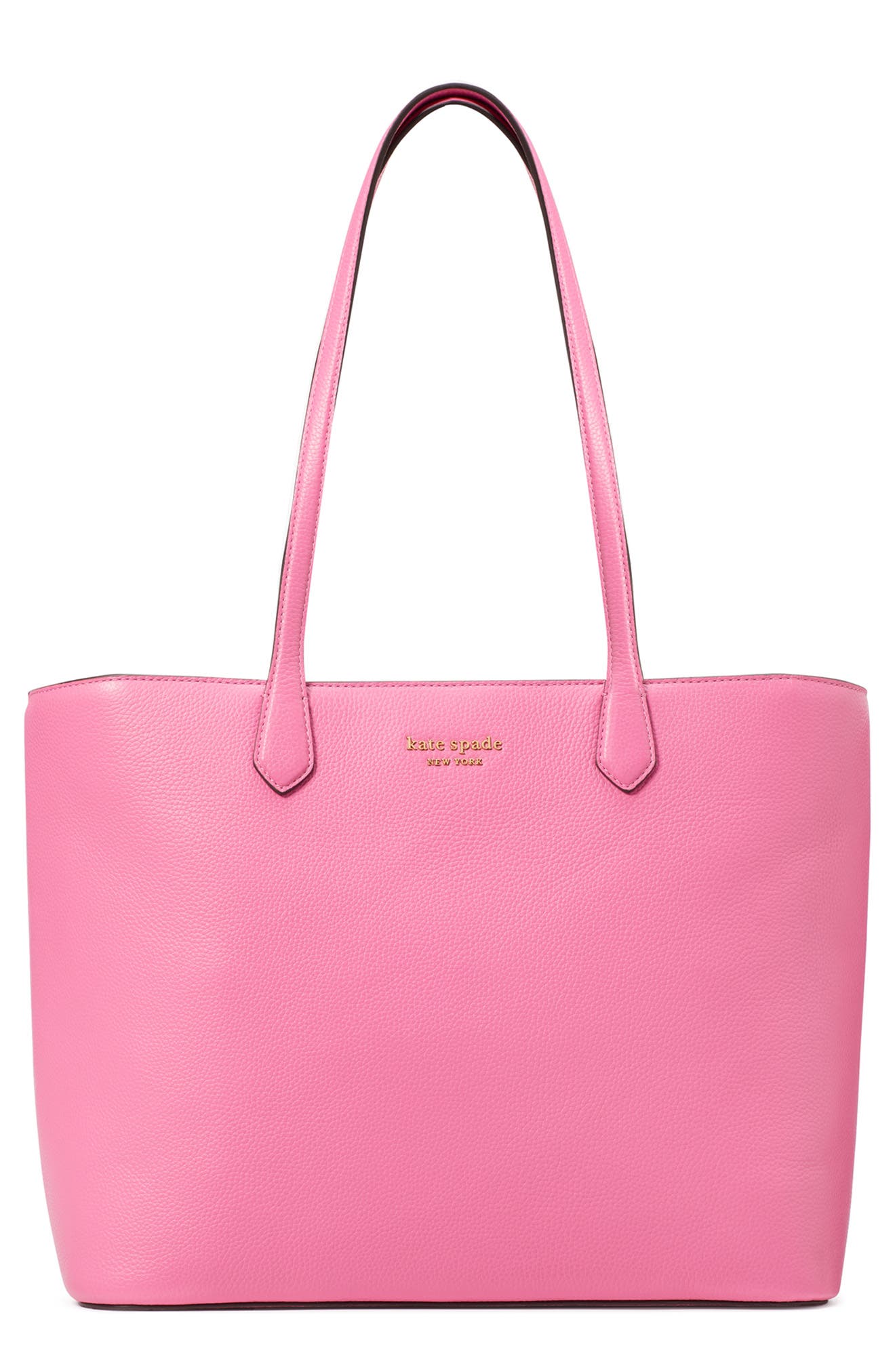 large veronica pebble leather tote bag, Main, color, PINK CLOUD