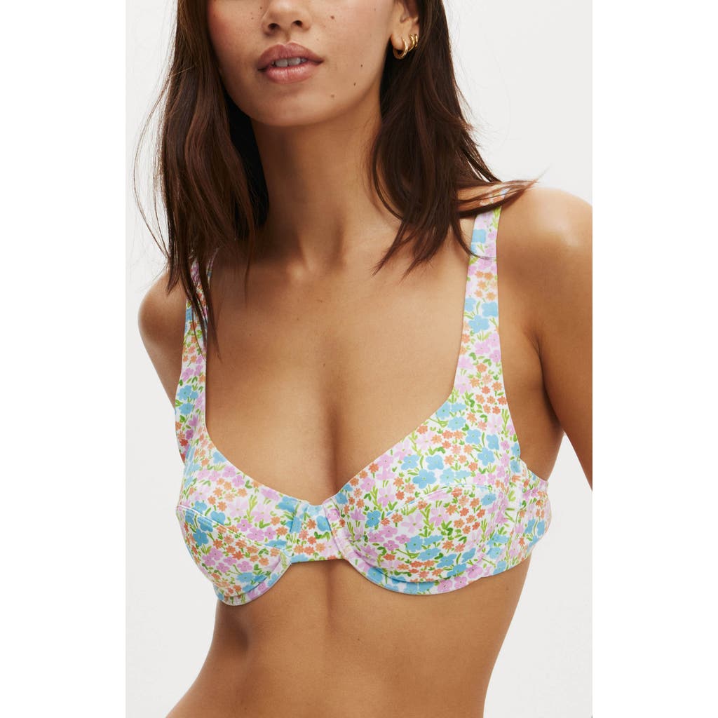 Cotton On Body Underwire Balconette Bikini Top In Gina Floral