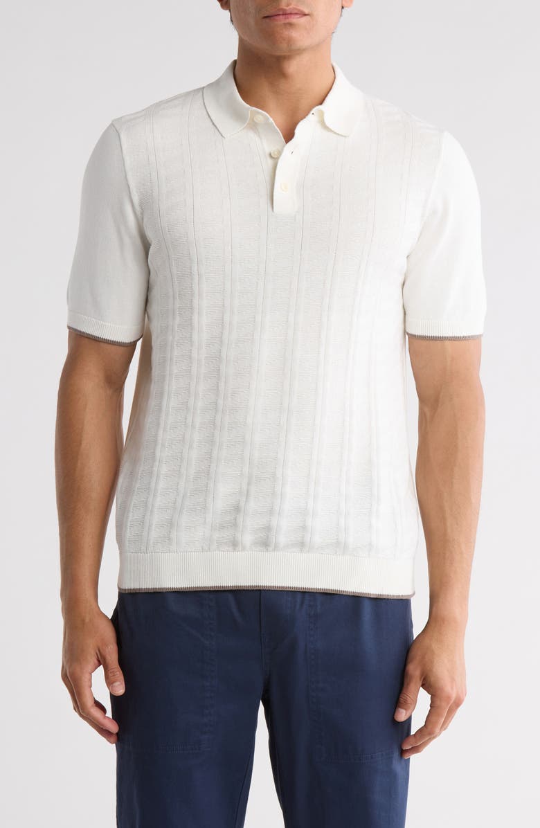 DENIM AND FLOWER Textured Cotton Polo, Main, color,