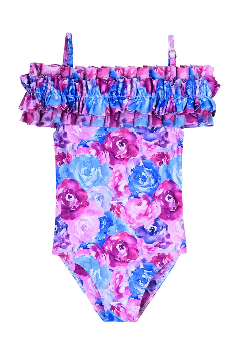 Mia Belle Girls Watercolor Blooms One Piece Swimsuit, Main, color, 