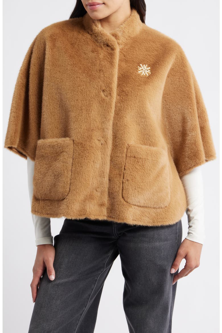 Faux Fur Capelet, Alternate, color, CARAMEL LATTE