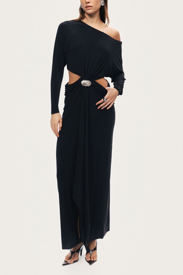 One-Shoulder Cut-Out Maxi Dress, Alternate, color, Black
