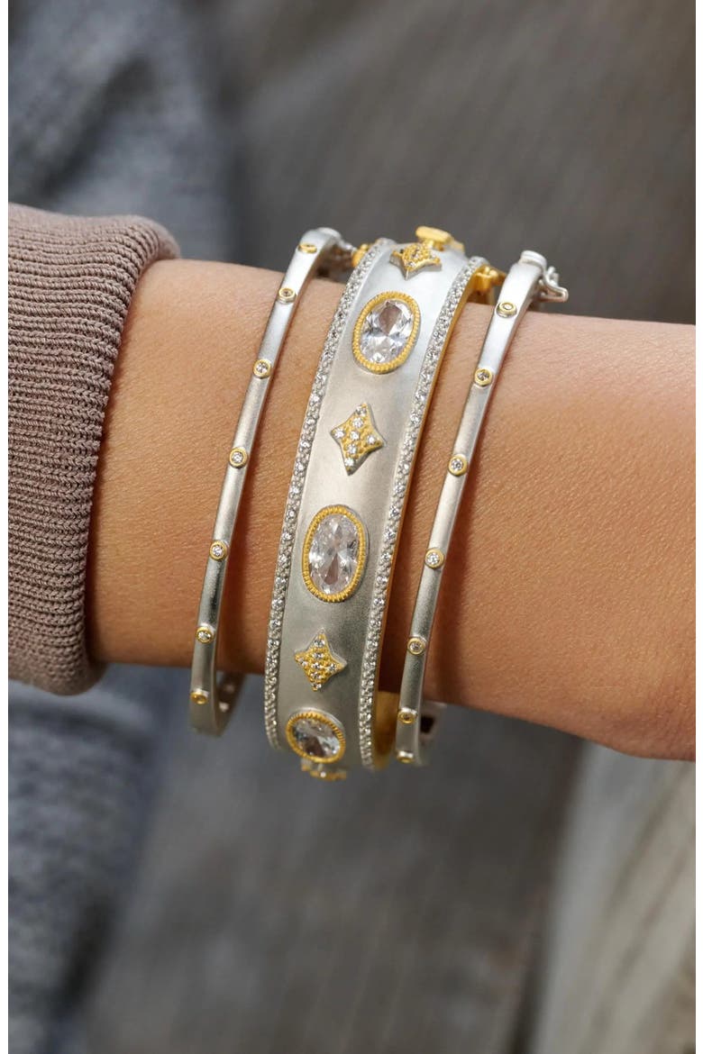 Thin Bezel Station Stack Bangle, Alternate, color, GOLD AND SILVER