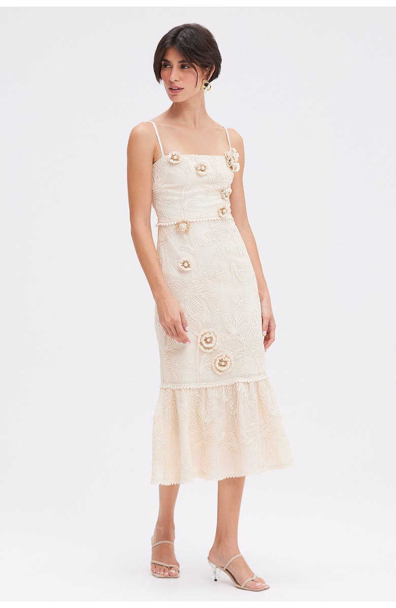 PatBO Joy Lace Midi Dress, Alternate, color, Off White