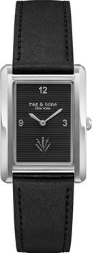 rag & bone Brynn Leather Strap Tank Watch, 28mm x 38mm