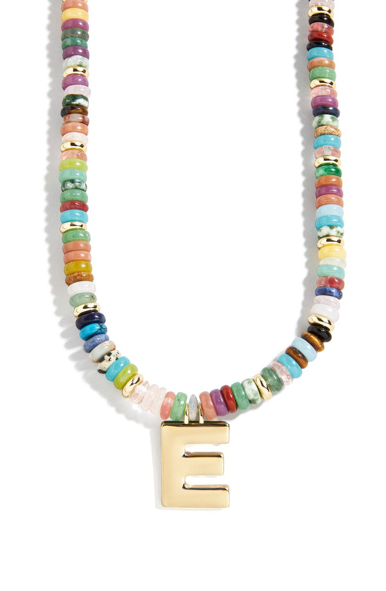 BaubleBar Marcella Initial Necklace, Main, color, Gold - E
