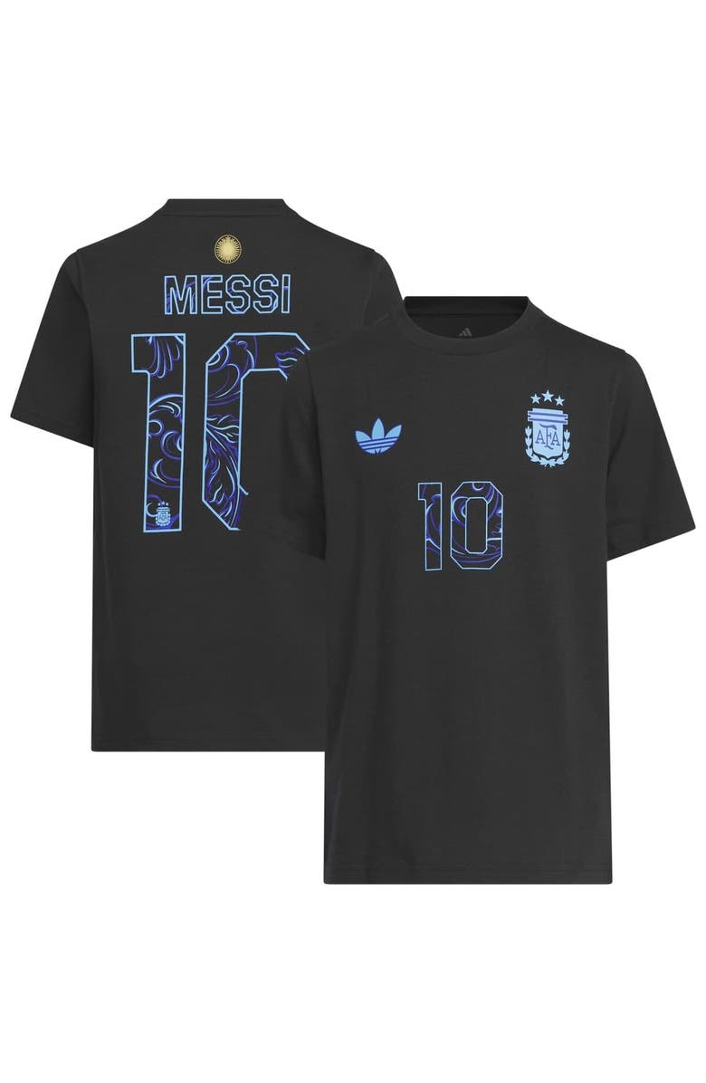 adidas Youth adidas Lionel Messi Black Argentina National Team 2026 Away Jersey Hook Name & Number T-Shirt, Main, color, Black