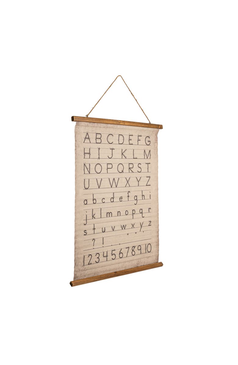 Storied Home Canvas and Wood Scroll Wall Decor with Alphabet, Numbers and Jute Hanger, Multicolor, Main, color, Natural