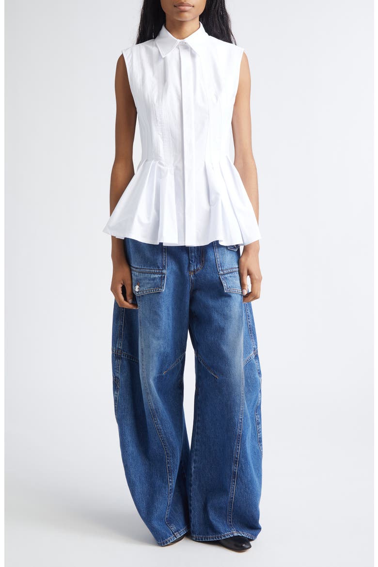 Certosa Pleated Poplin Peplum Top, Alternate, color, OPTICAL WHITE