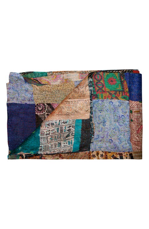 Kantha Silk Throw Blanket
