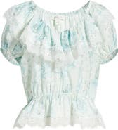 Treasure & Bond Lace Trim Puff Sleeve Peplum Top