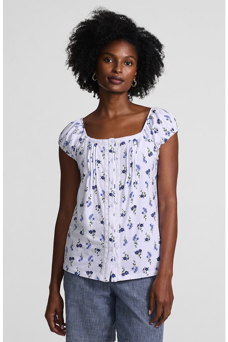 Sleeveless Lightweight Jersey Pintuck Button Front Blouse, Main, color, White/Clear Blue Sky Flowers