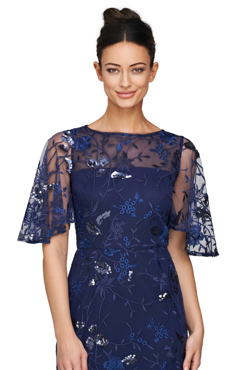 JS Collections Daphne Embroidered Sequin Column Gown, Alternate, color, Sapphire Navy