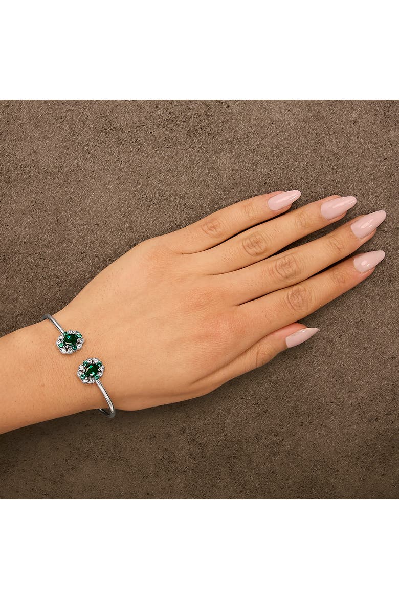 Sterling Silver White Topaz and Green Emerald Floral Bangle Bracelet, Alternate, color, Silver