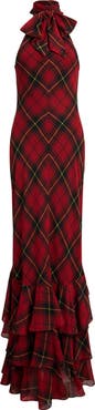 Lauren Ralph Lauren Plaid Ruffle Detail Gown