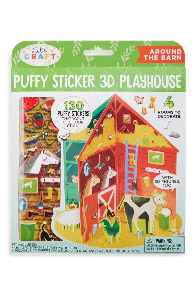 Around the Barn 3D Playhouse Puffy Sticker Set, Main, color, MULTI