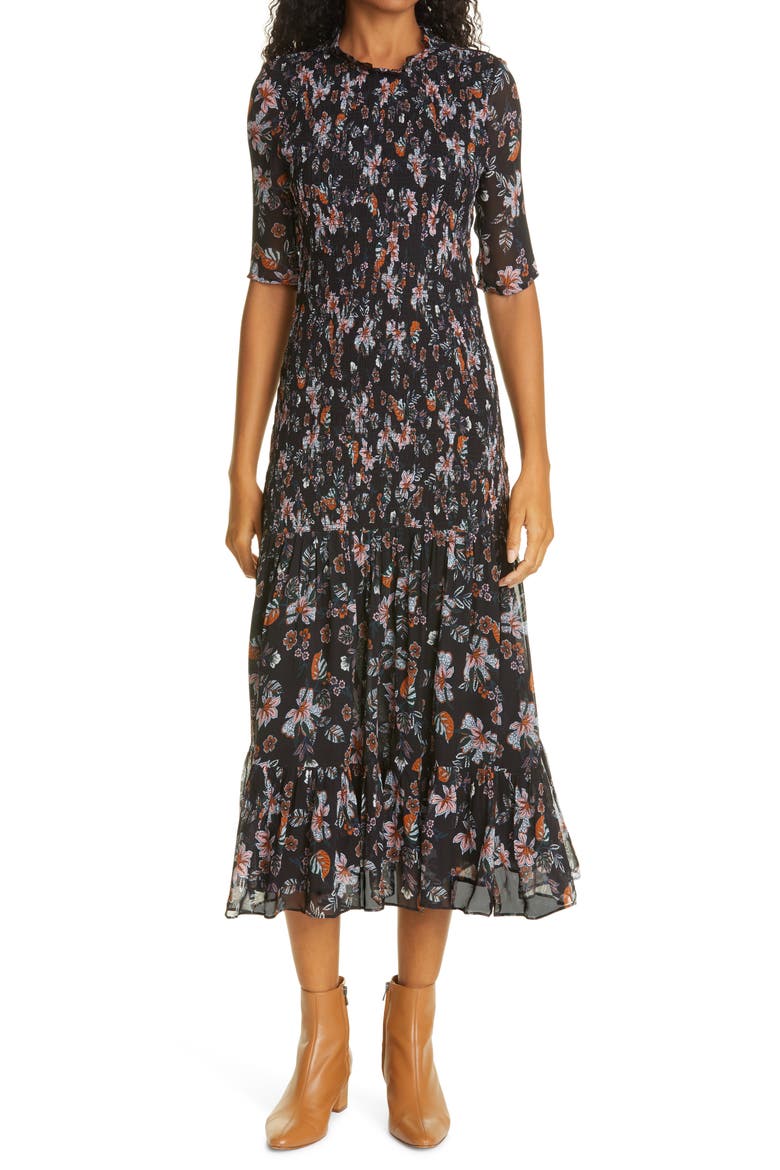 Gabi Floral Print Dress, Main, color, BLACK MULTI