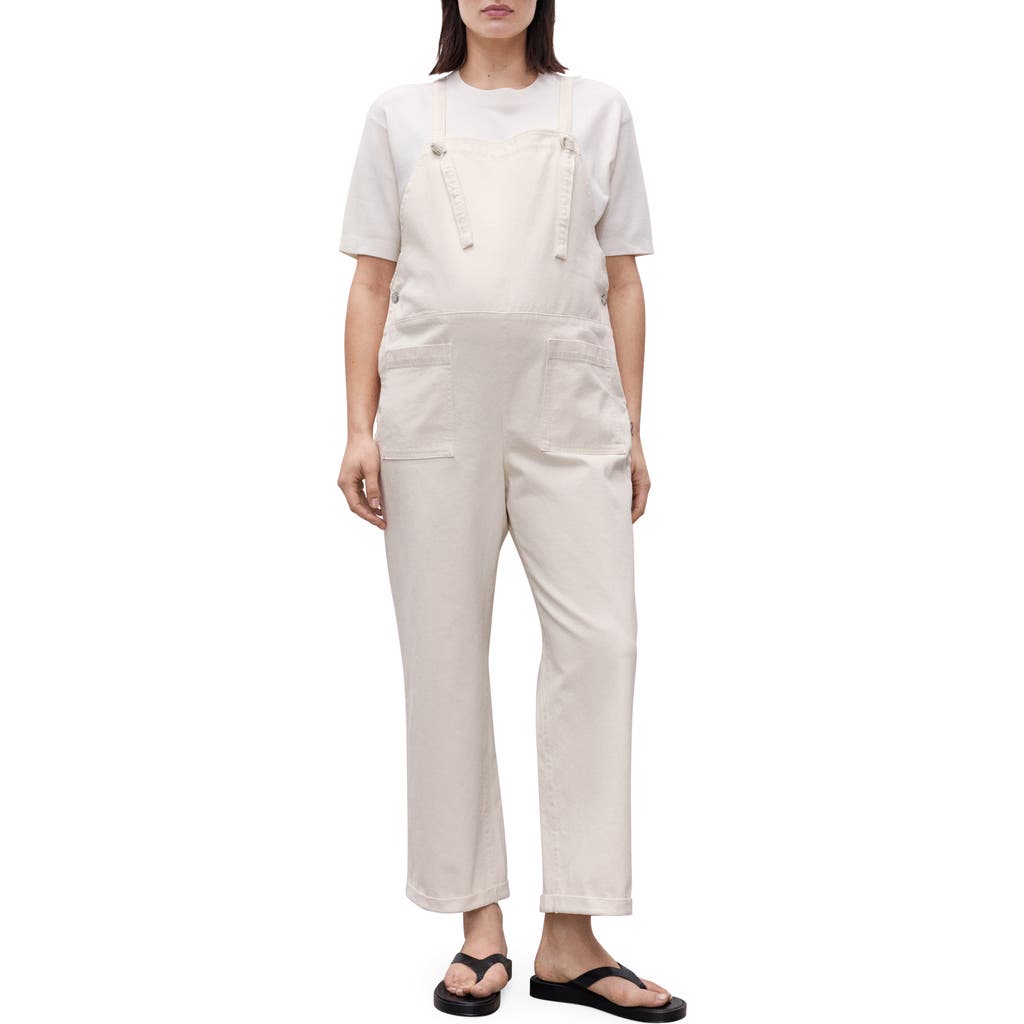 Mango Denim Maternity Overalls In Off White