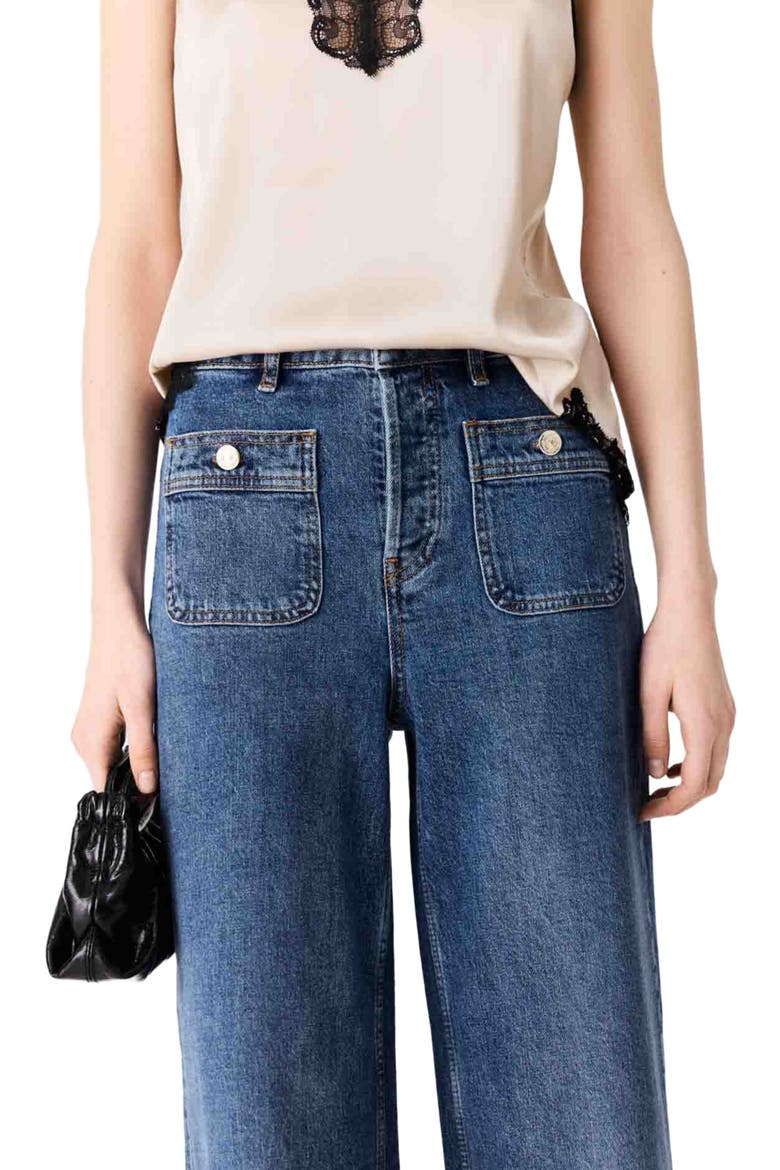 Wide-leg jeans with patch pockets, Alternate, color, Blue