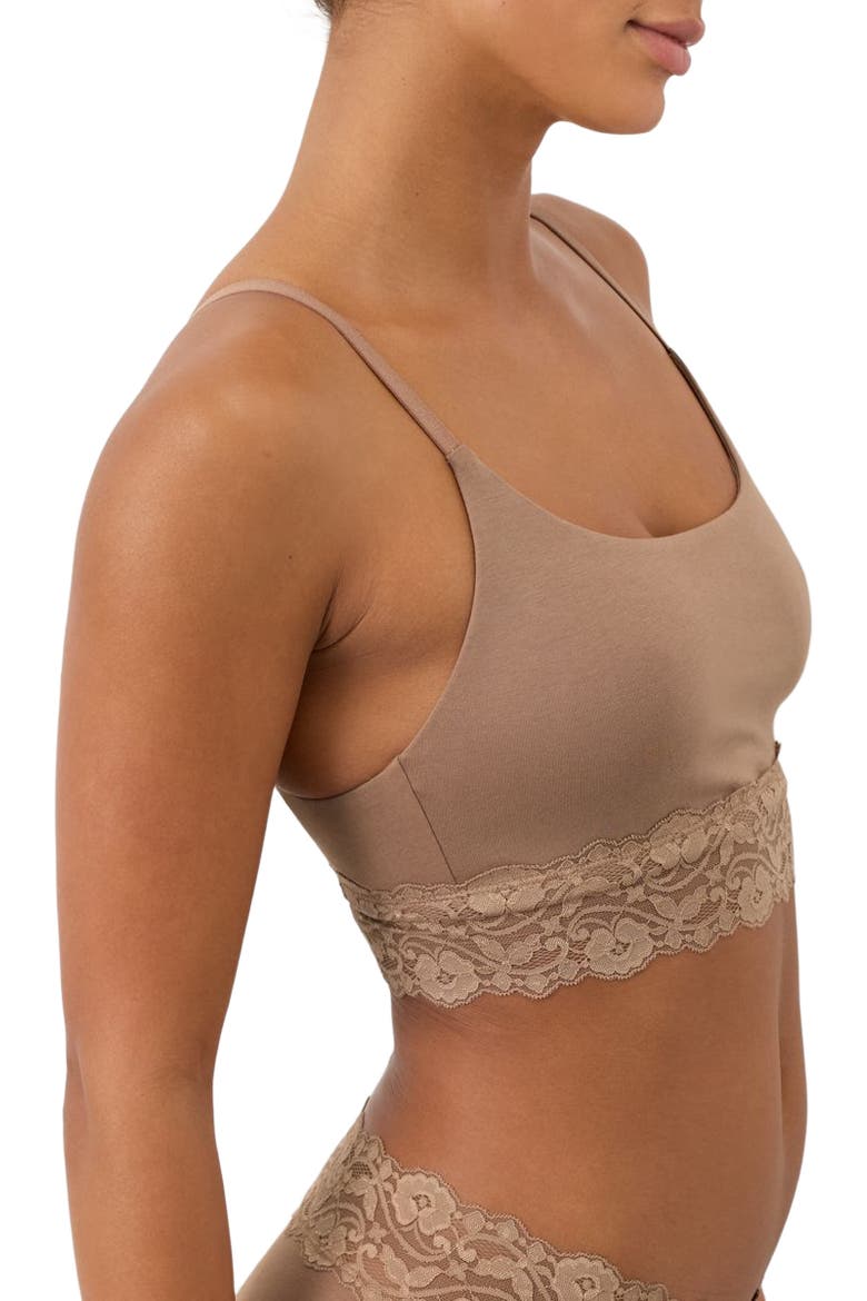 Lace Modern Scoop Bralette Made With Organic Cotton, Alternate, color, Driftwood Brown