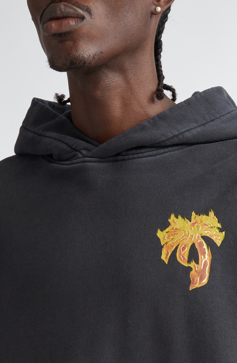 Palm Angels Burning Palm Cotton Graphic Hoodie, Alternate, color, 