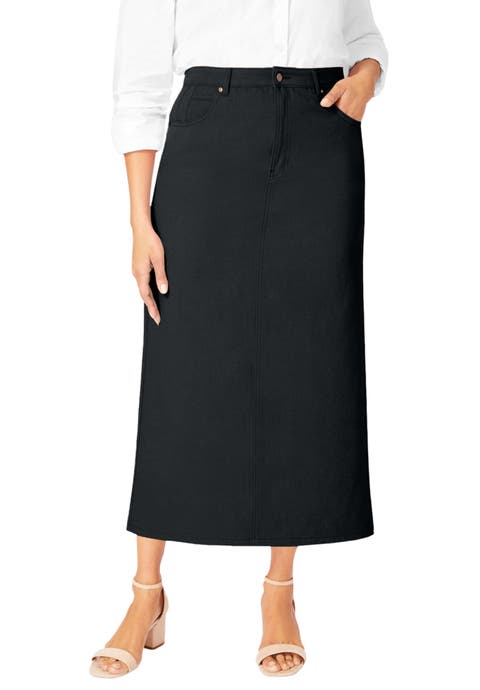 Classic Cotton Denim Midi Skirt (Plus)