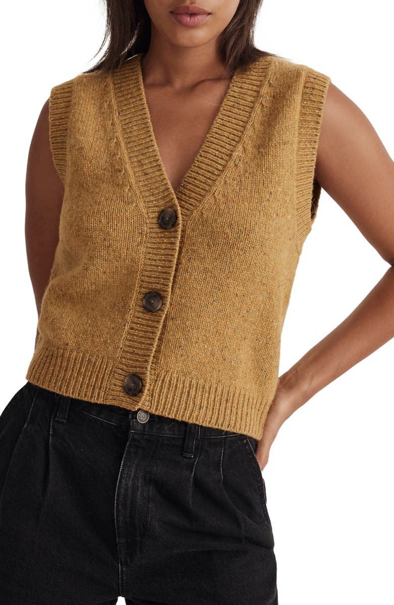 Madewell Donegal Button Front Sweater Vest, Main, color, 