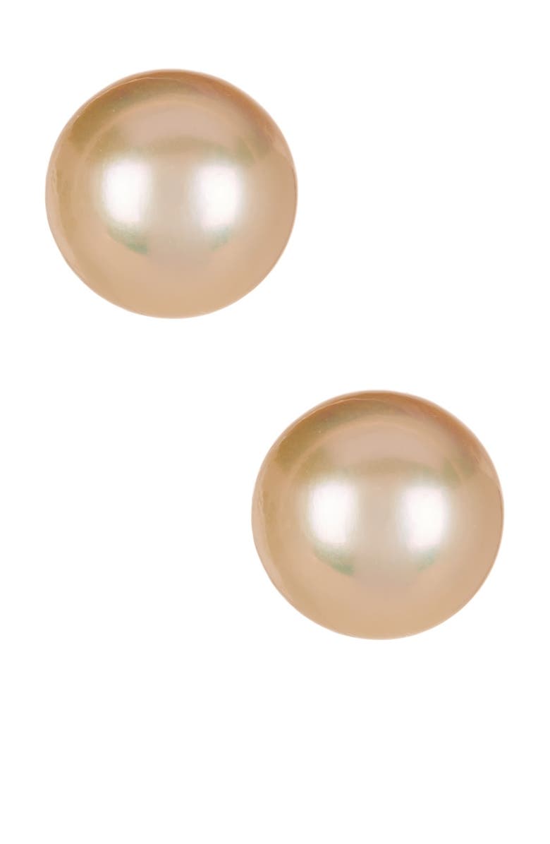 SPLENDID PEARLS 14K Yellow Gold 10-10.5mm Pink Cultured Freshwater Pearl Stud Earrings, Main, color,