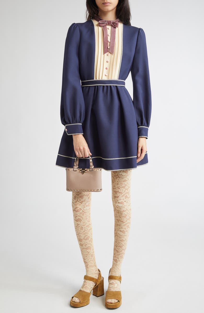 Valentino Garavani Long Sleeve Crepe Couture Minidress, Main, color, Blue Multi
