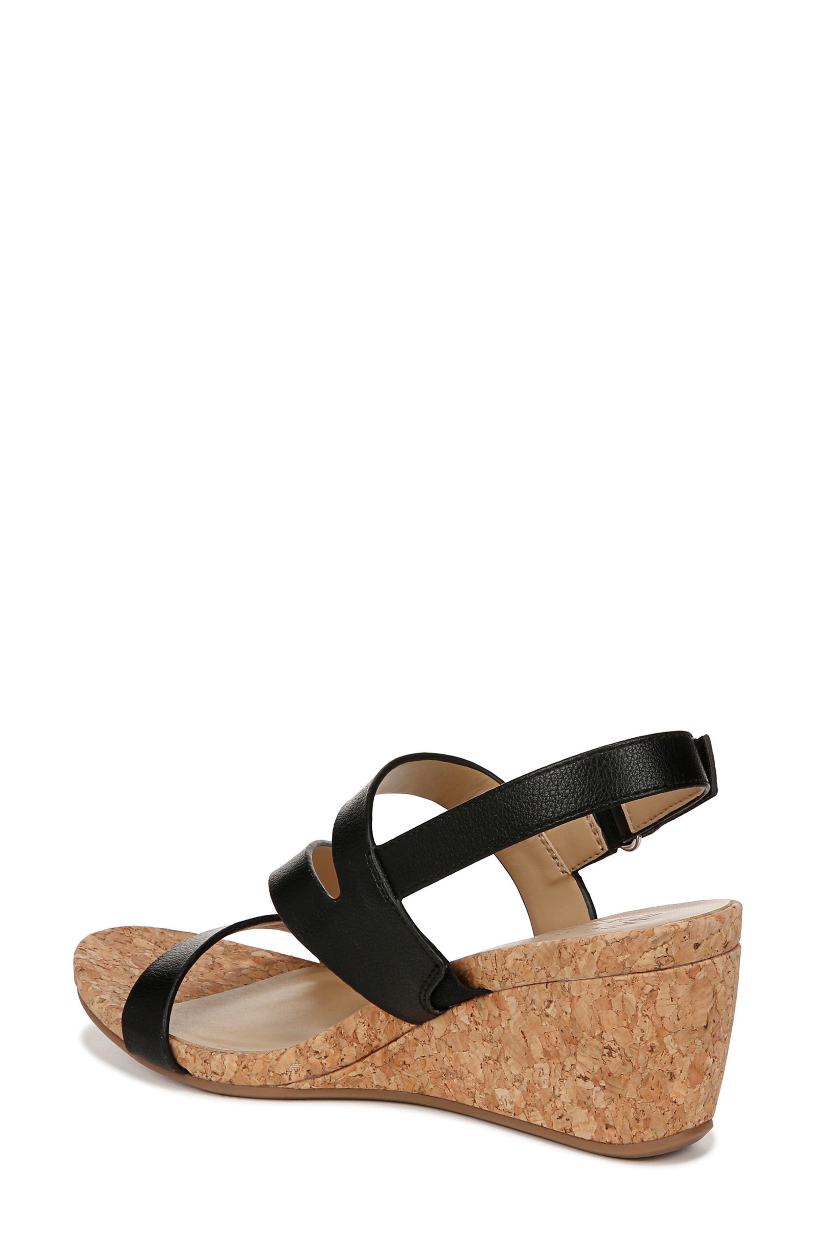 Naturalizer Adria Strappy Wedge Sandal, Alternate, color, Black Faux Leather