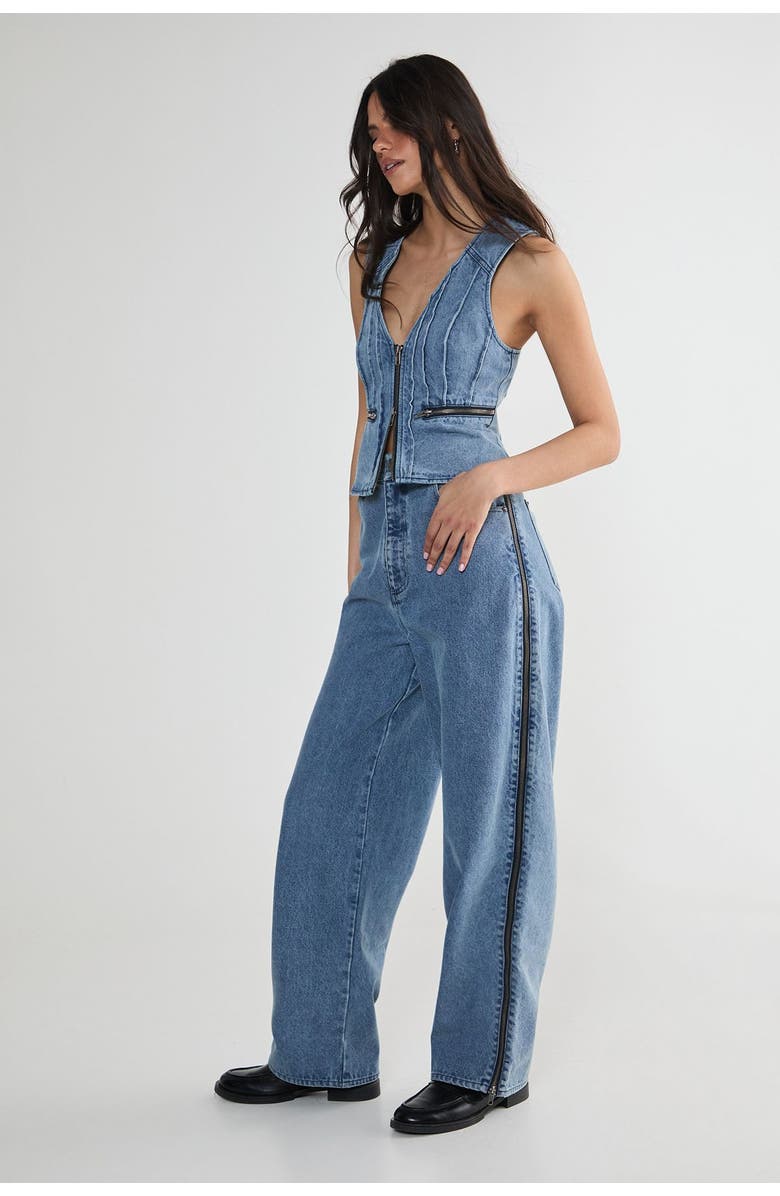 NASTY GAL Zip Seam Detail Straight Leg Denim Jeans, Alternate, color, Authentic Midwash