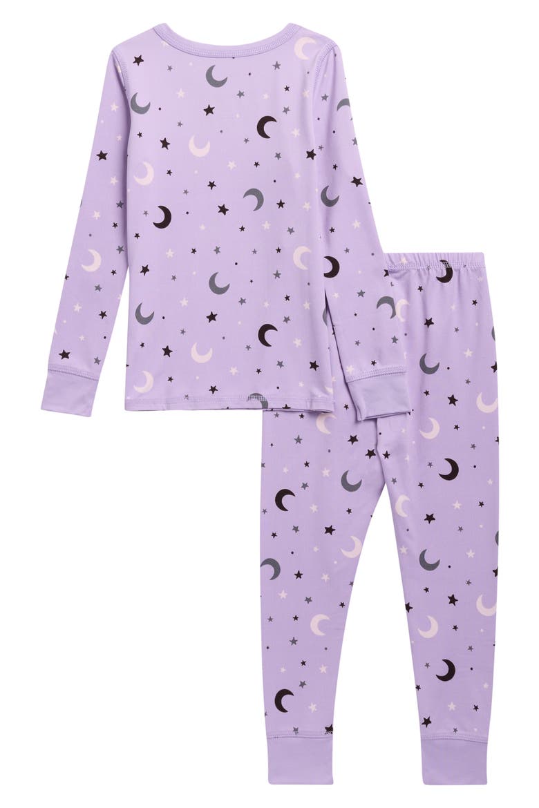 Kids' Print Fitted Two-Piece Pajamas, Alternate, color, PURPLE MULTI MOONS