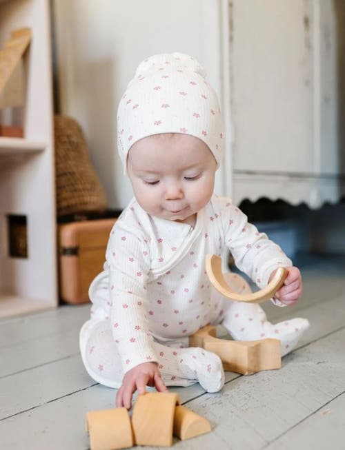 Ely's & Co. Baby Cotton Ribbed Beanie In Floral Pin Dot