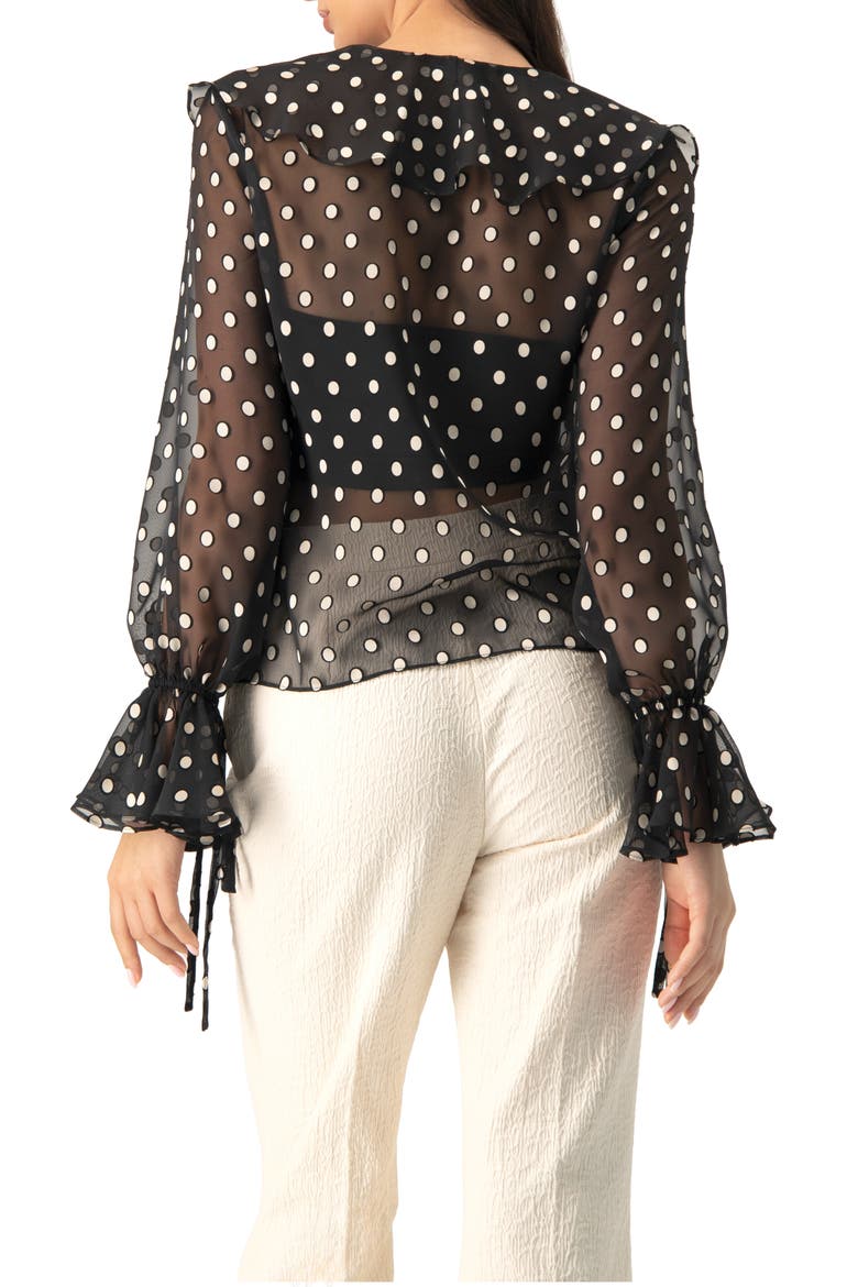 See-Through Polka Dot V-Neck Blouse, Alternate, color, Black