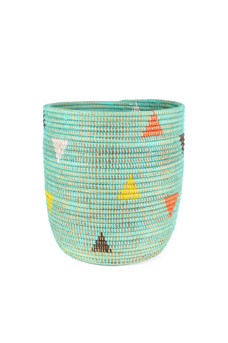 Aqua Teranga Triangles Bath Bin Basket, Alternate, color, Aqua