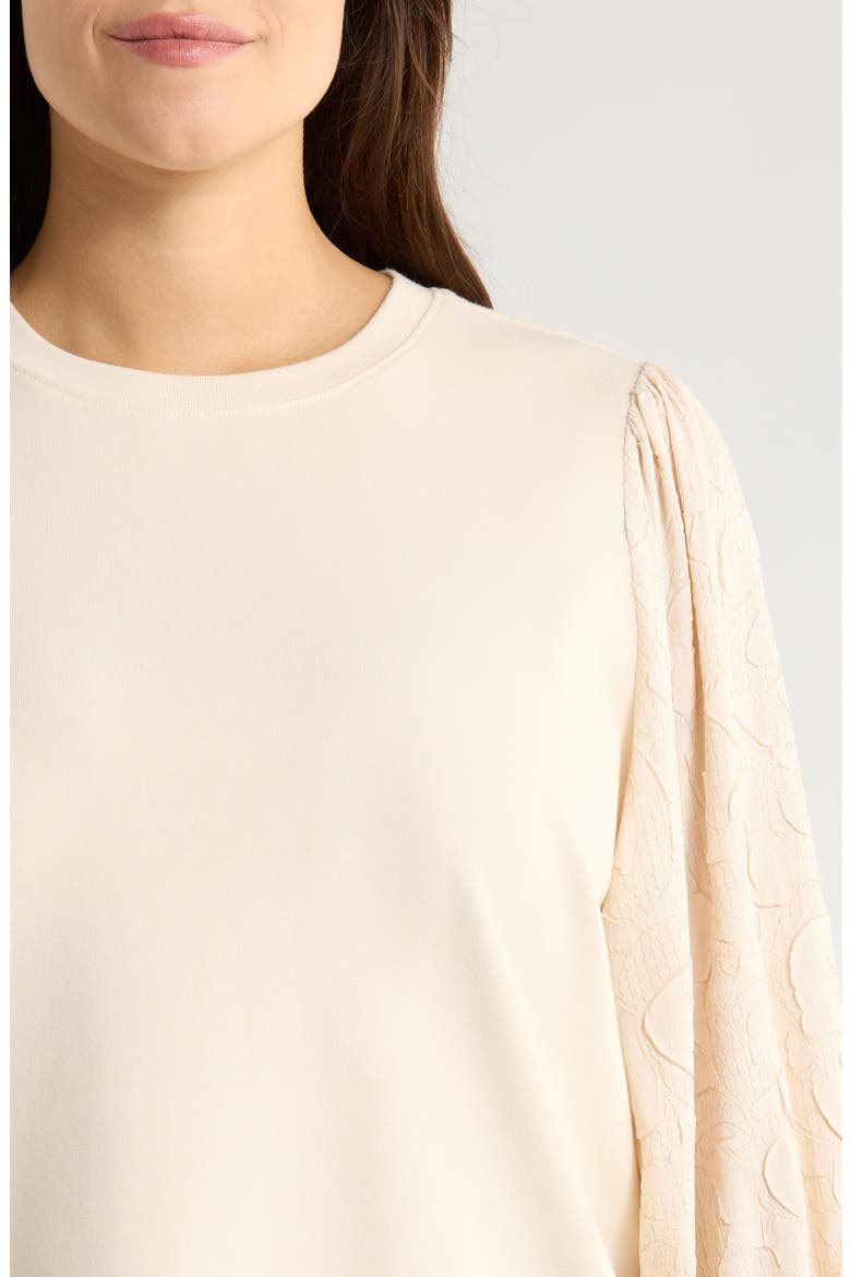 Mixed Media Smocked Sleeve Top(Plus), Alternate, color, ECRU