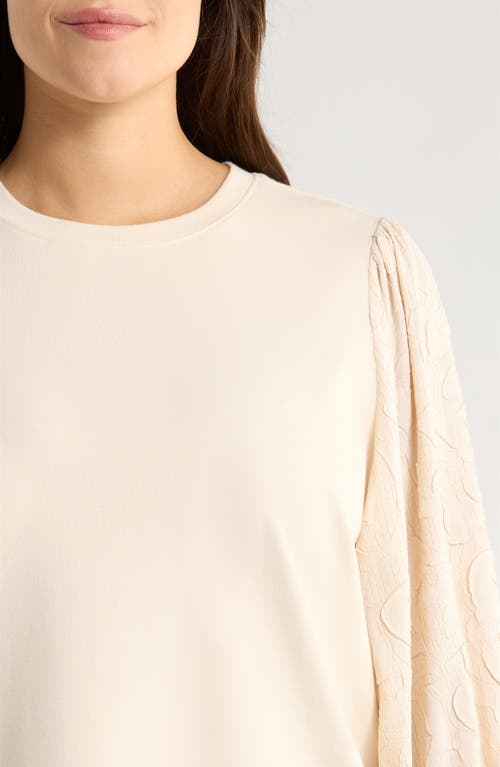 Wit & Wisdom Mixed Media Smocked Sleeve Top In Neutral