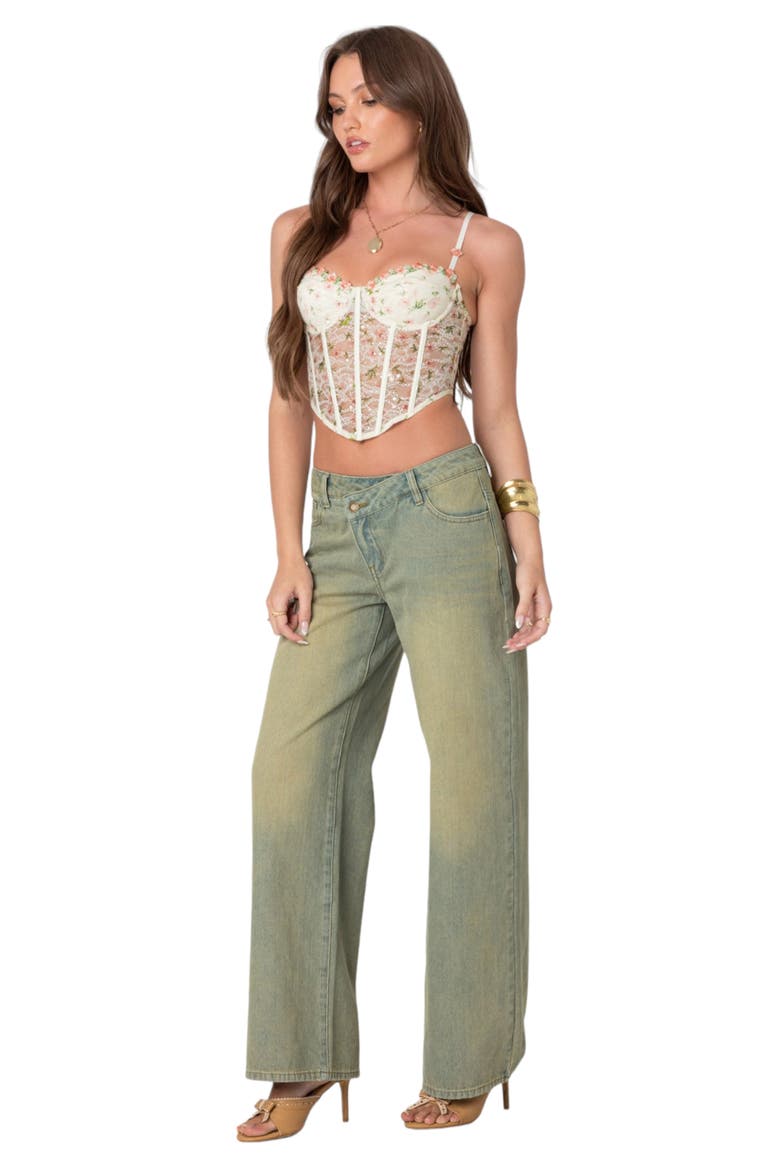 Embroidered Lace Corset Top, Alternate, color, CREAM