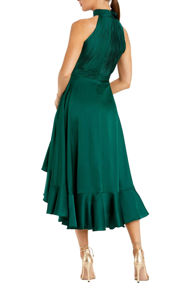 Mac Duggal Halter Neck Flower Detail Ruffled Midi Dress, Alternate, color, Emerald