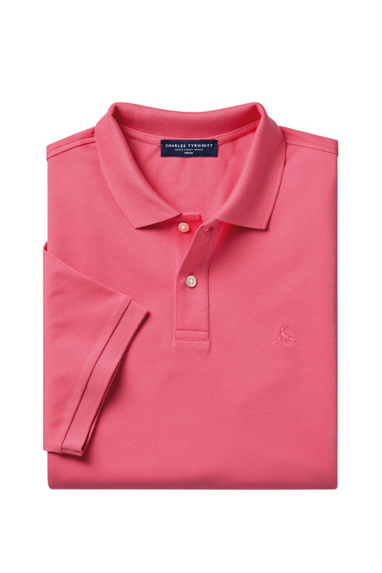 Short Sleeve Cotton Stretch Pique Polo, Alternate, color, Coral Pink