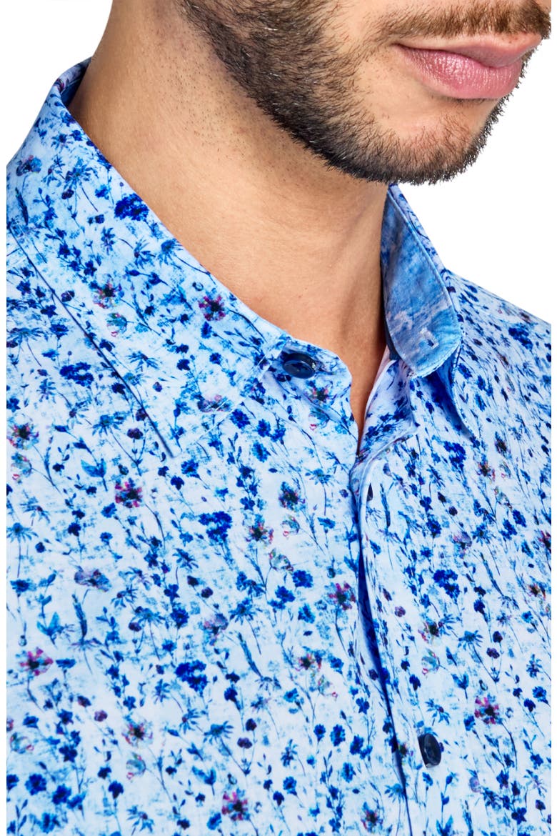Slim Fit Mini Floral Recycled 4-Way Stretch Performance Long Sleeve Shirt, Alternate, color, LIGHT BLUE