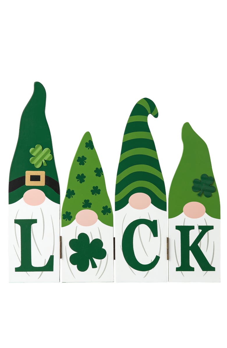 Glitzhome St. Patrick's Wooden Luck Shamrock Gnome Table Decor, Alternate, color, Green