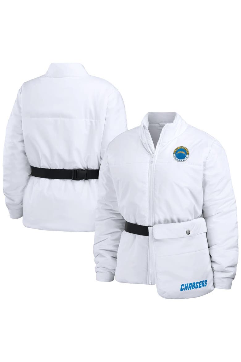Women's WEAR by Erin Andrews  White Los Angeles Chargers Packaway Full-Zip Puffer Jacket, Main, color, White