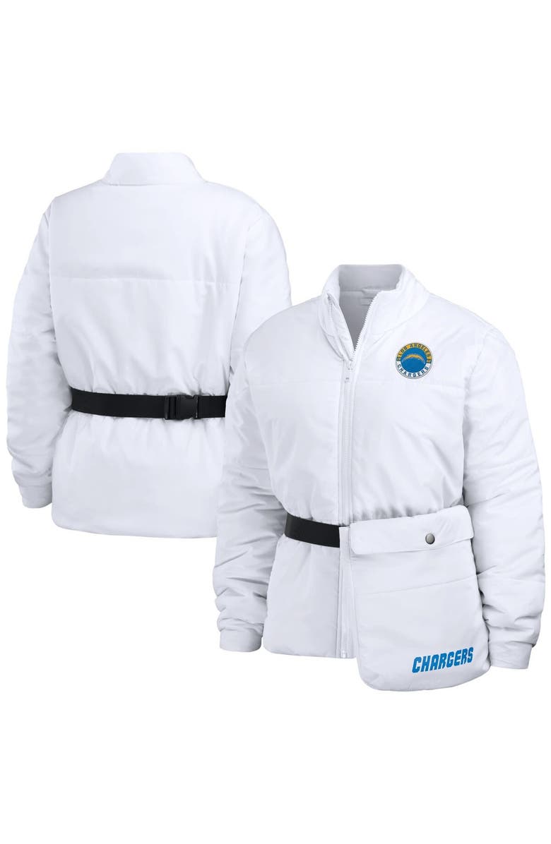 WEAR by Erin Andrews Women's WEAR by Erin Andrews  White Los Angeles Chargers Packaway Full-Zip Puffer Jacket, Main, color, White
