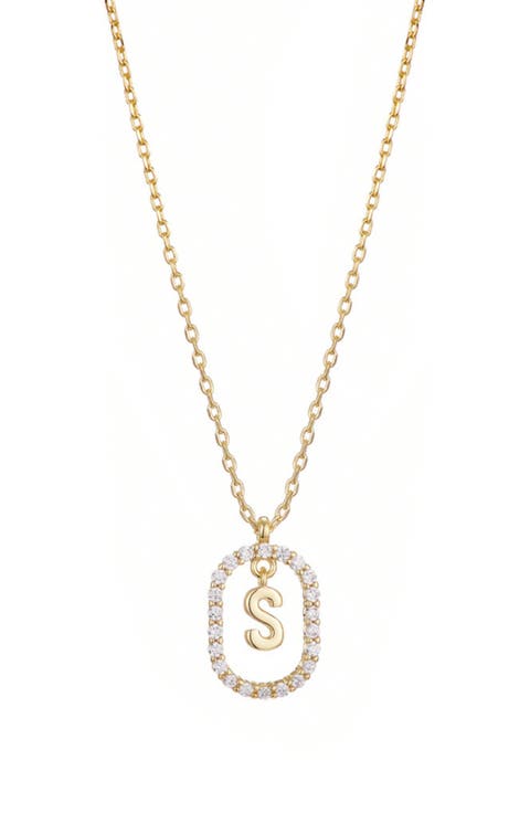 Floating Letter Initial Cubic Zirconia Pendant Necklace