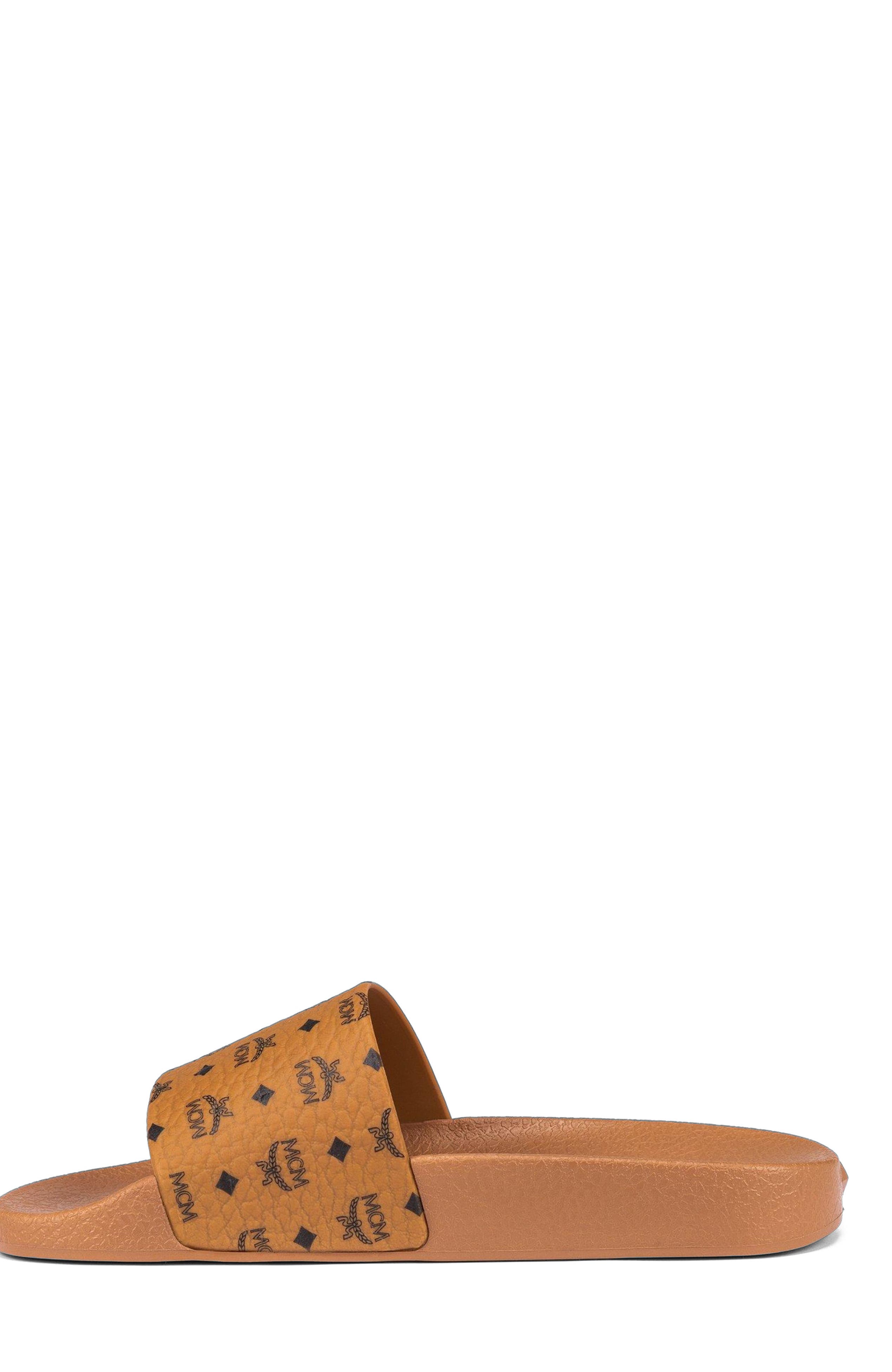MCM Monogram Print Rubber Slides, Alternate, color, Cognac