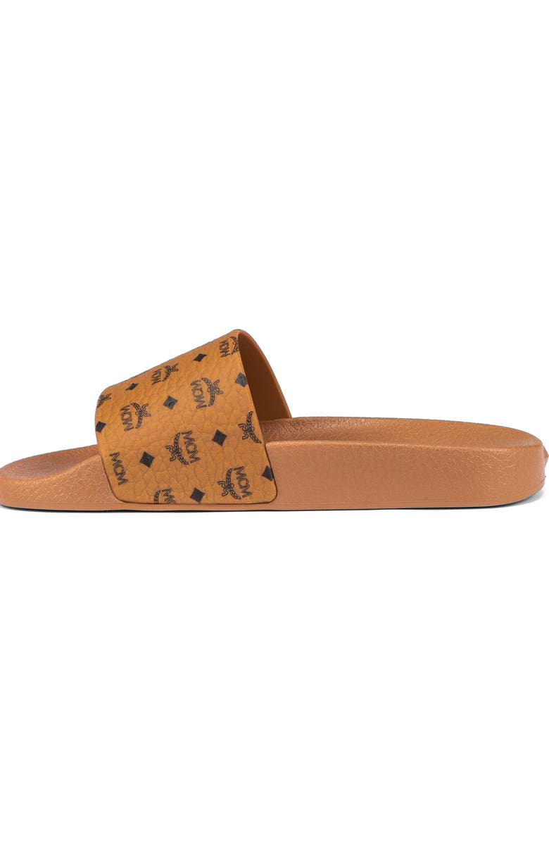 MCM Monogram Print Rubber Slides, Alternate, color, Cognac