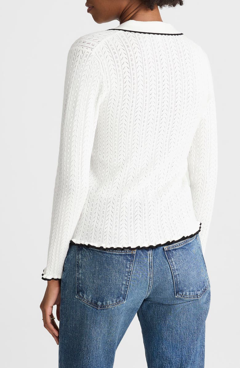 Madewell Ruffle Trim Pointelle Cardigan, Alternate, color, Soft White W/ Black Tipping