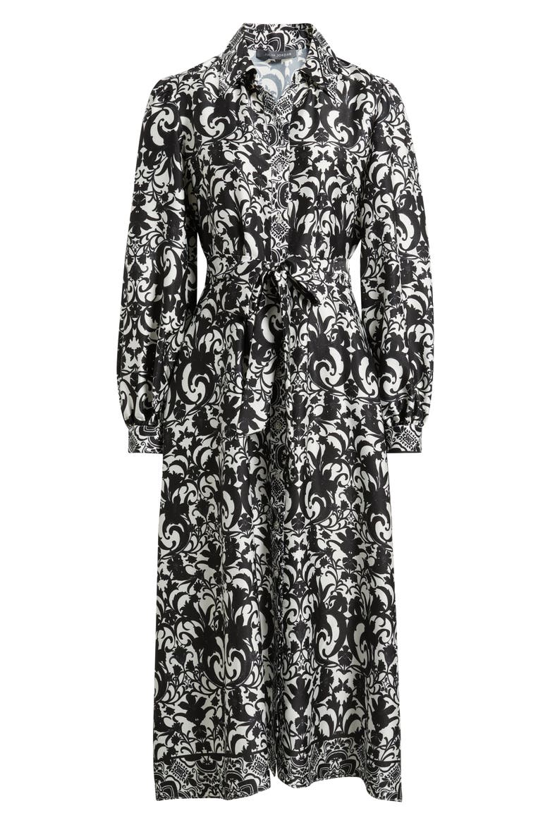 Scroll Print Long Sleeve Shirtdress, Alternate, color, BLACK IVORY