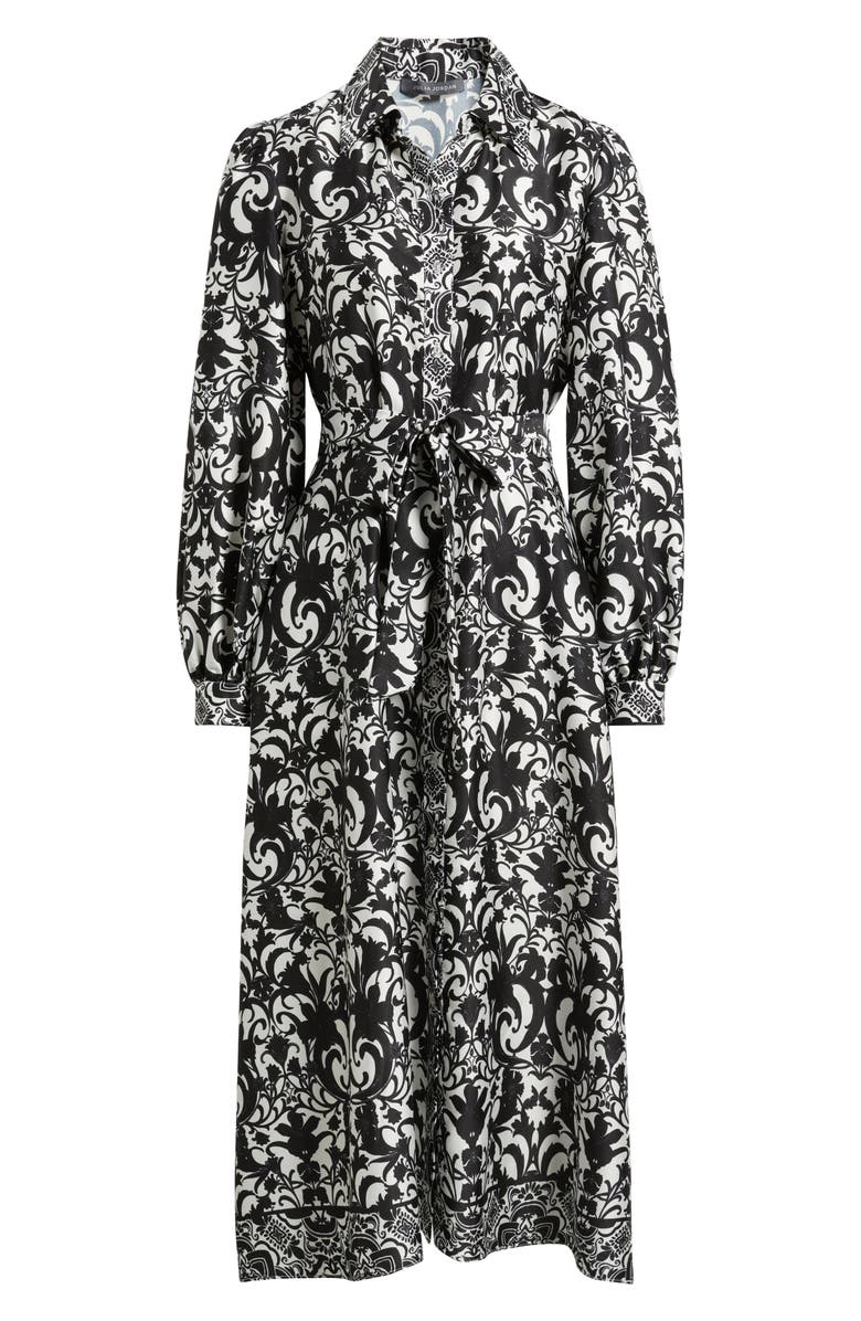 Julia Jordan Scroll Print Long Sleeve Shirtdress, Alternate, color, Black Ivory